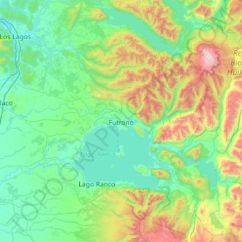 Mapa topográfico Futrono, altitud, relieve