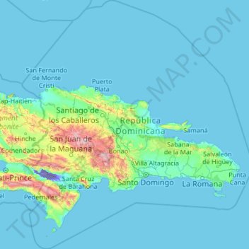Mapa topográfico República Dominicana, altitud, relieve