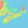 Mapa topográfico Nueva Escocia, altitud, relieve