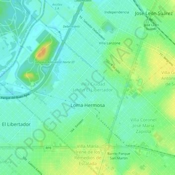 Mapa topográfico Loma Hermosa, altitud, relieve
