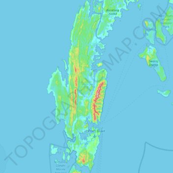 Mapa topográfico South Andaman Island, altitud, relieve