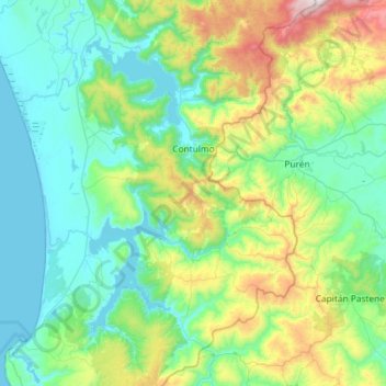 Mapa topográfico Contulmo, altitud, relieve