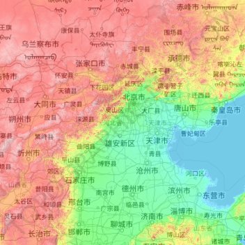 Mapa topográfico Hebei, altitud, relieve