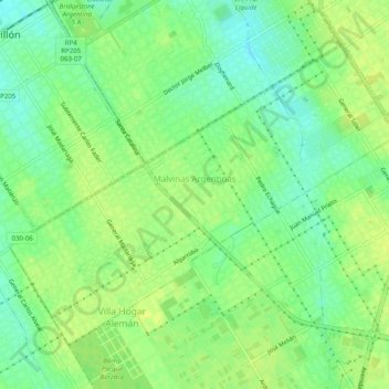 Mapa topográfico Malvinas Argentinas, altitud, relieve