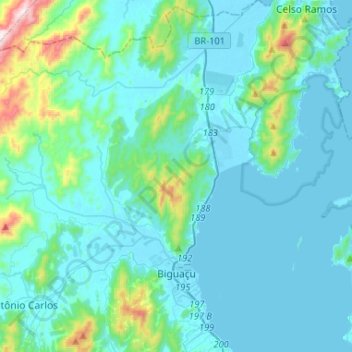 Mapa topográfico Biguaçu, altitud, relieve