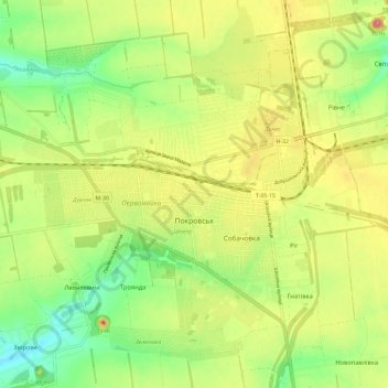 Mapa topográfico Pokrovsk, altitud, relieve