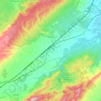 Mapa topográfico Montesa, altitud, relieve