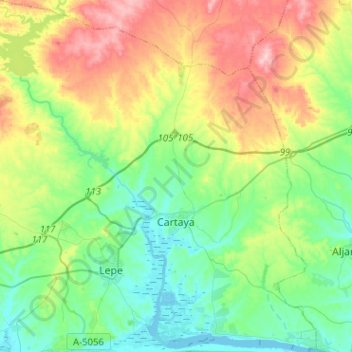 Mapa topográfico Cartaya, altitud, relieve