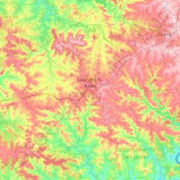 Mapa topográfico Departamento Leandro N. Alem, altitud, relieve