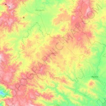 Mapa topográfico Cuautla, altitud, relieve