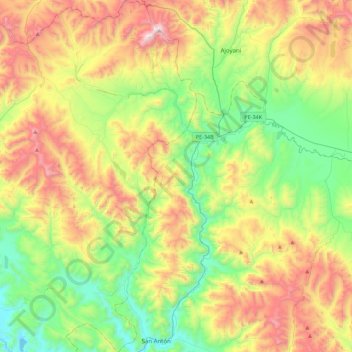 Mapa topográfico Antauta, altitud, relieve