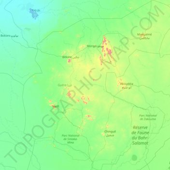 Mapa topográfico Guéra, altitud, relieve