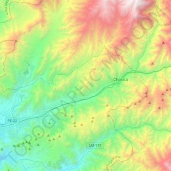 Mapa topográfico Lurigancho, altitud, relieve
