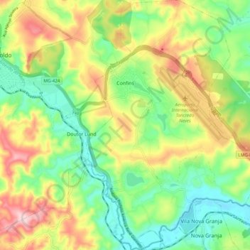 Mapa topográfico Confins, altitud, relieve