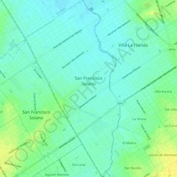 Mapa topográfico San Francisco Solano, altitud, relieve
