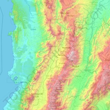 Mapa topográfico Río Cauca, altitud, relieve