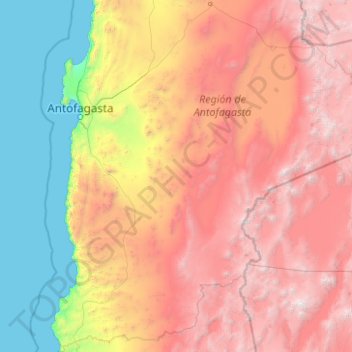 Mapa topográfico Provincia de Antofagasta, altitud, relieve