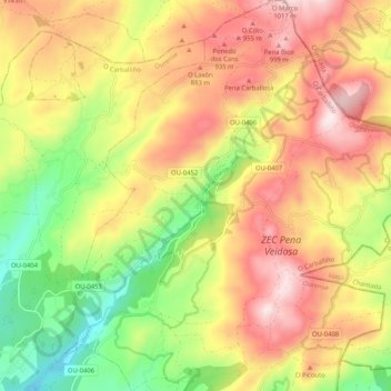 Mapa topográfico Oseira, altitud, relieve