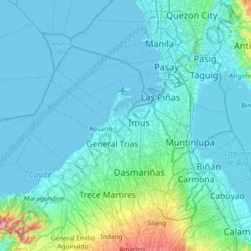 Mapa topográfico Cavite City, altitud, relieve