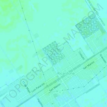 Mapa topográfico Vistalba, altitud, relieve