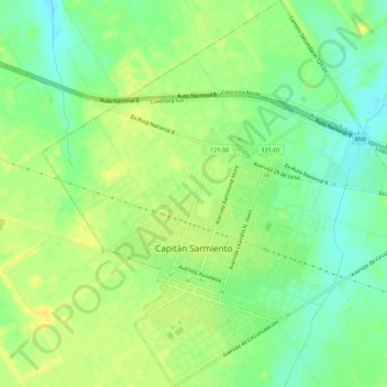 Mapa topográfico Capitán Sarmiento, altitud, relieve