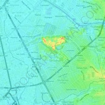 Mapa topográfico Macati, altitud, relieve