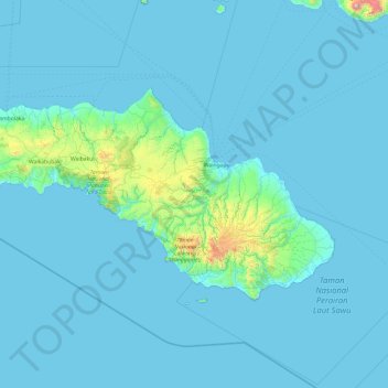 Mapa topográfico Sumba, altitud, relieve