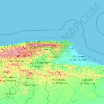 Mapa topográfico Región Capital, altitud, relieve