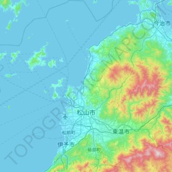Mapa topográfico Matsuyama, altitud, relieve