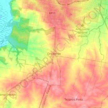 Mapa topográfico Oro Verde, altitud, relieve