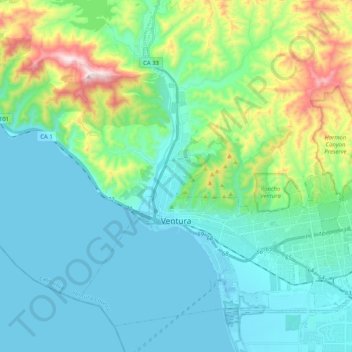 Mapa topográfico San Buenaventura (Ventura), altitud, relieve