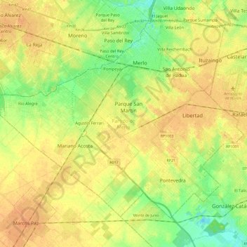 Mapa topográfico Partido de Merlo, altitud, relieve