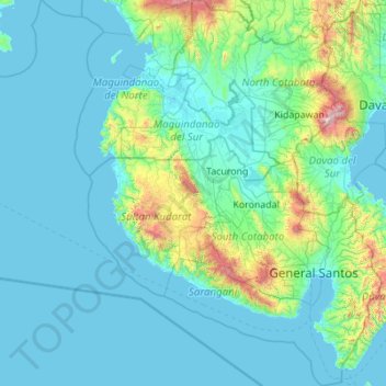 Mapa topográfico Soccsksargen, altitud, relieve