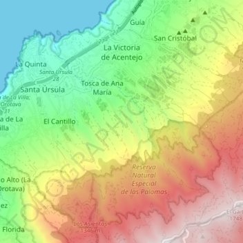 Mapa topográfico La Victoria de Acentejo, altitud, relieve