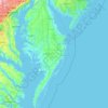 Mapa topográfico Delmarva Peninsula, altitud, relieve
