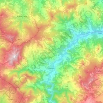 Mapa topográfico Bobbio, altitud, relieve