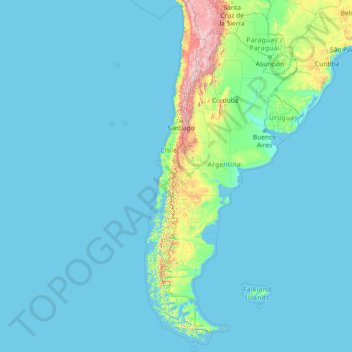 Mapa topográfico Chile, altitud, relieve