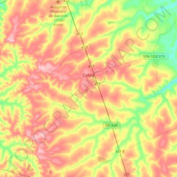 Mapa topográfico Colina, altitud, relieve