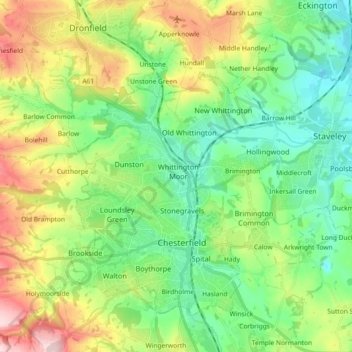 Mapa topográfico Chesterfield, altitud, relieve