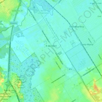 Mapa topográfico 9 de Abril, altitud, relieve