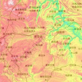 Mapa topográfico 普安县, altitud, relieve
