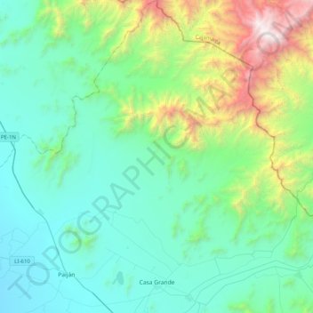 Mapa topográfico Casa Grande, altitud, relieve