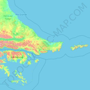 Mapa topográfico Departamento Ushuaia, altitud, relieve
