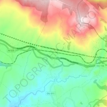 Mapa topográfico O Pereiro, altitud, relieve
