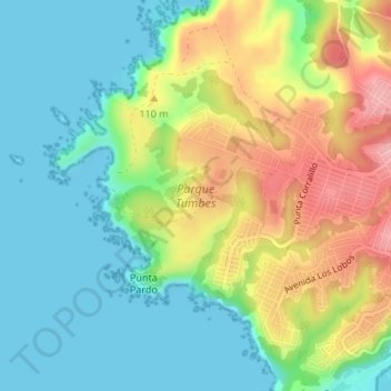 Mapa topográfico Parque Tumbes, altitud, relieve
