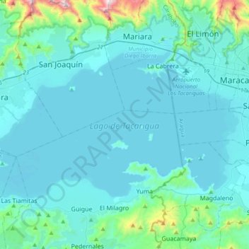 Mapa topográfico Lago de Valencia, altitud, relieve