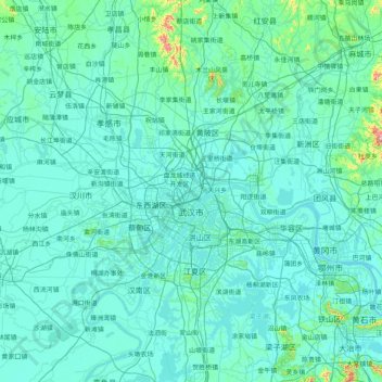 Mapa topográfico Wuhan, altitud, relieve