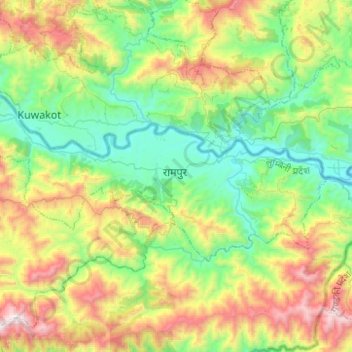 Mapa topográfico Rampur, altitud, relieve