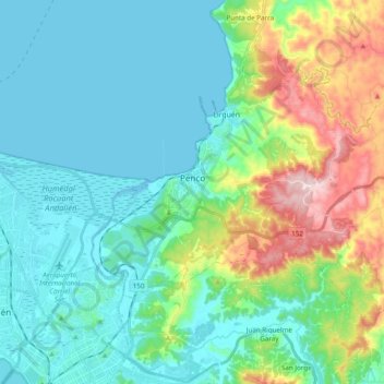 Mapa topográfico Penco, altitud, relieve