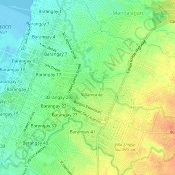 Mapa topográfico Villamonte, altitud, relieve